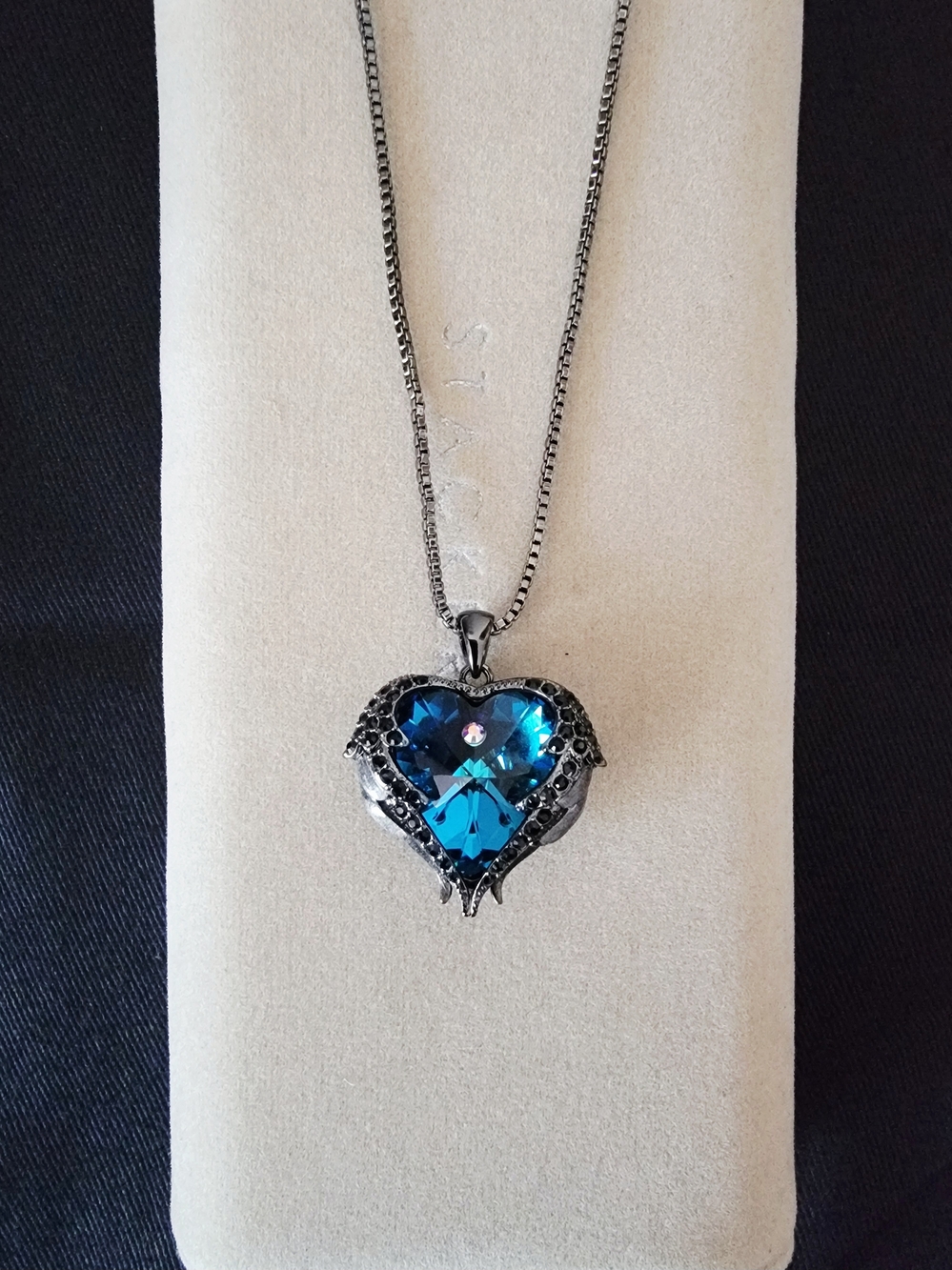 CDE Deep Blue Crystal Angel Wings Heart Pendant Box Chain Necklace - OS